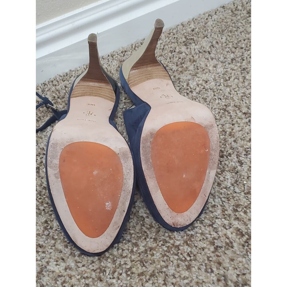 Cole Haan Blue Suede Slingback Peep Toe Heels Gold Heel Womens 10B - Picture 8 of 8